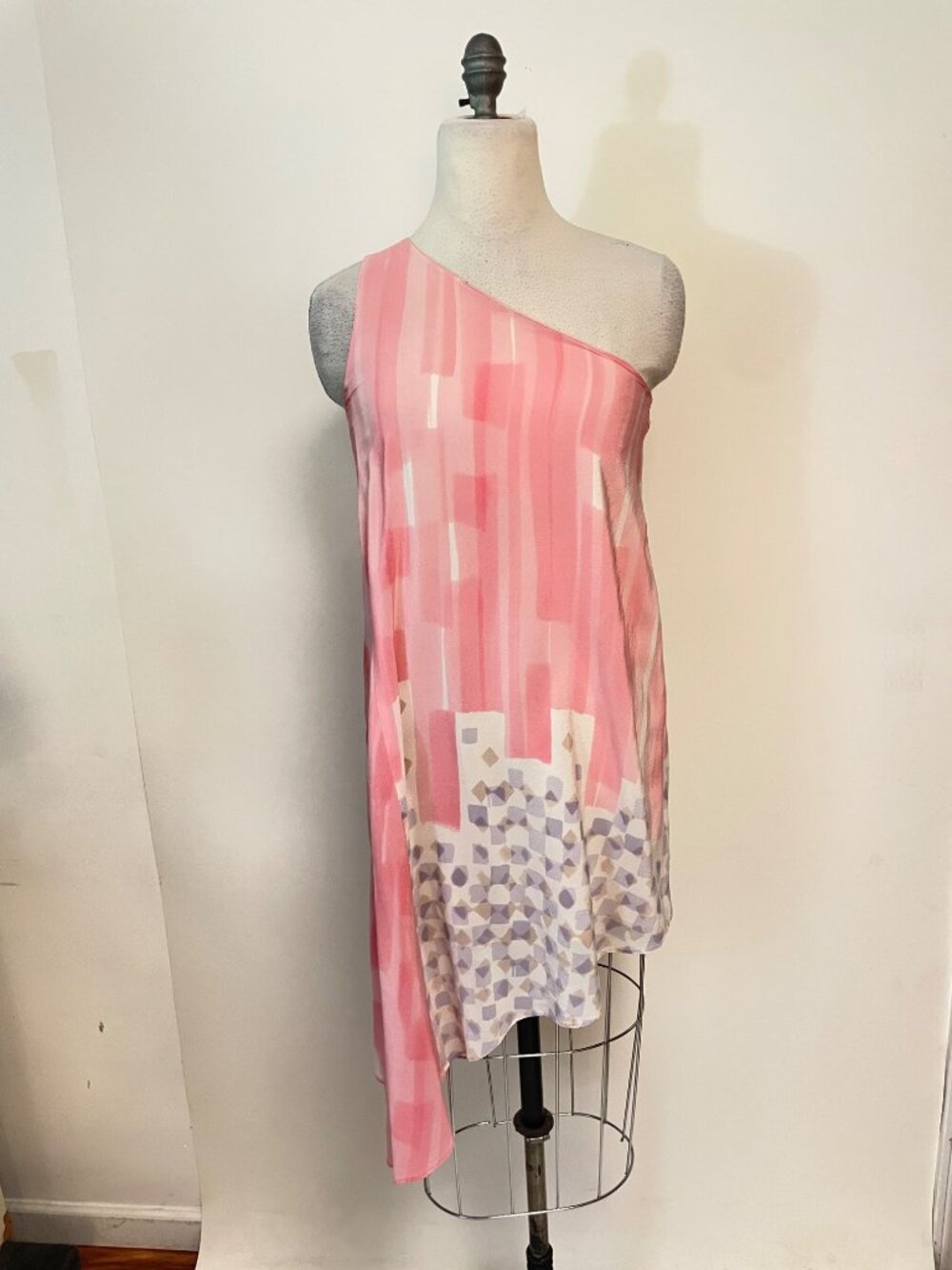 Anthropologie Maeve Avalonne Pink Silk One Shoulder Dress 0 Petite - Picture 2 of 6